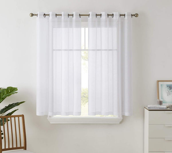 HLC.ME 2 Piece Semi Sheer Voile Short Window Curtain Drapes, Grommet Panels for Small Windows (54" W x 54" L, White)