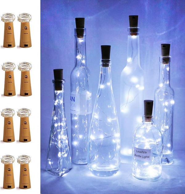 15 LED Wine Bottle Lights with Cork Switch, 8 Pack Battery Operated Mini Fairy Copper Wire String Lights (Cool White)
