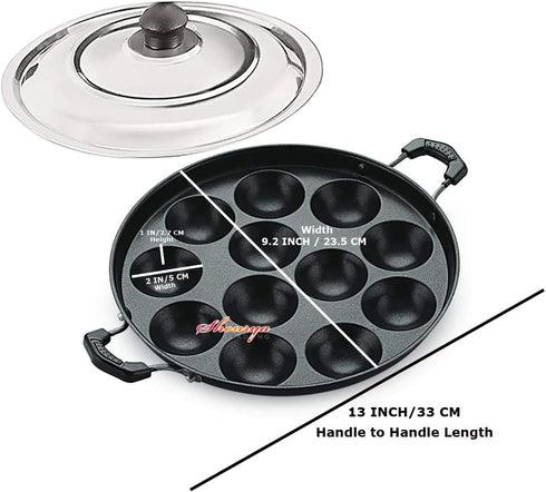 Non Stick Appam Pan, Appam Maker with 12 Pits, Nonstick Appa Chetty Paniyaram Pan Patra