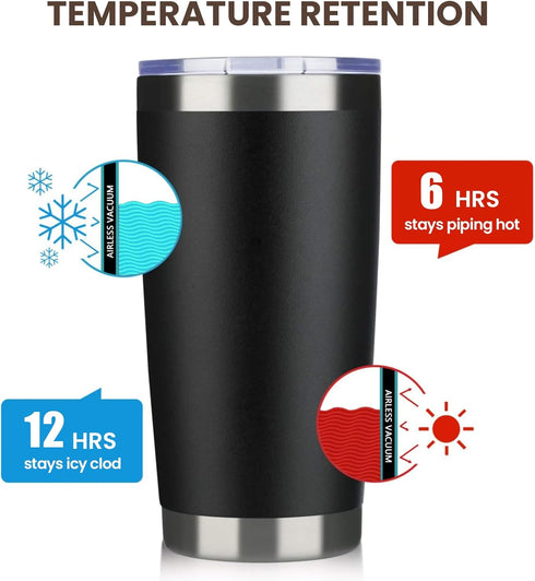 MEWAY 20oz Double Wall Vacuum Insulated Travel Mug, Stainless Steel Tumbler with Lid and Straw, Black