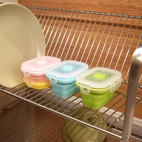 Collapsible Silicone Food Storage Container, Portion Control with Clip-on Lid, Pack of 4