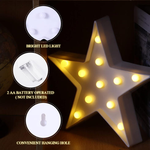 4 Tarpop Pcs Star Plastic Night Light Battery Operated LED Marquee Star Sign Party Movie Theater Decor Room Wall Lamp