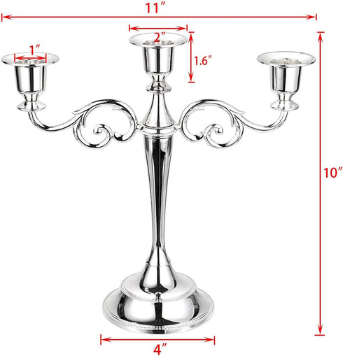 OwnMy 3 Arms Metal Candelabra, Silver Elegant Candle Holder for Wedding Dining Table Christmas Party Home Decoration