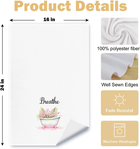 ArtisaEura 16x24 Inches Set 4 Farmhouse Pink Botanical Bathroom Hand Towels, Relax Breathe Soak Unwind Botanical