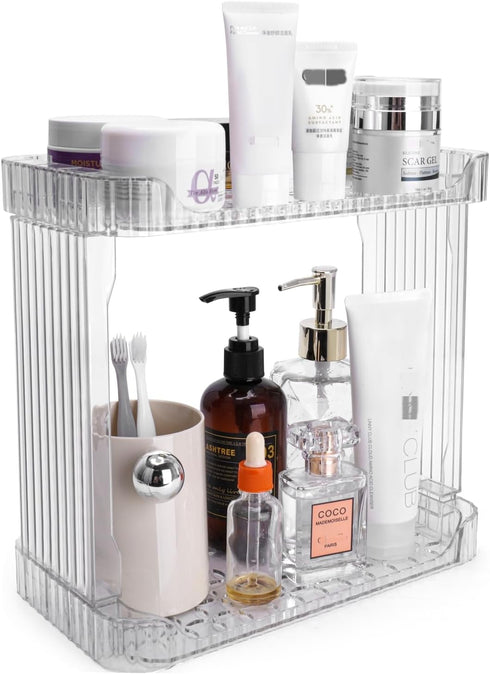 Acrylic 2 Tier Bathroom Counter Organizer - Clear Makeup Organizer Shelf for Kitchen Sink Storage