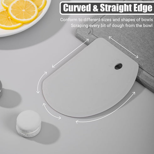 Sapid Flexible Curved Edge Silicone Bowl Scraper, Food Grade Dough Scraper for Baking, Easy to Clean, Gray