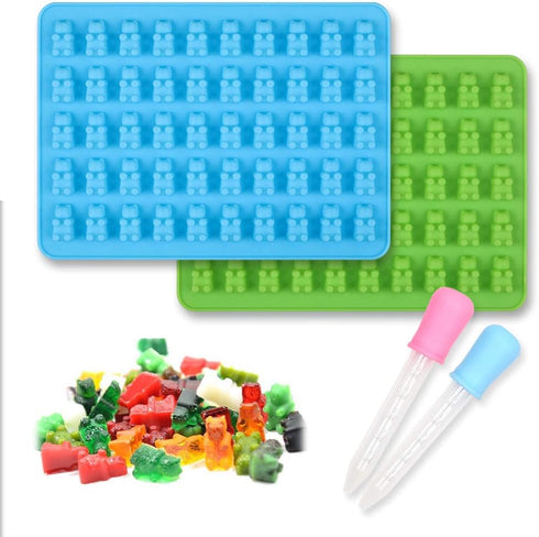 homEdge Silicone Gummy Bear Candy Molds - Set of 4 Packs Non Stick Food Grade Chocolate Gummy Mold with 2 Dropper -