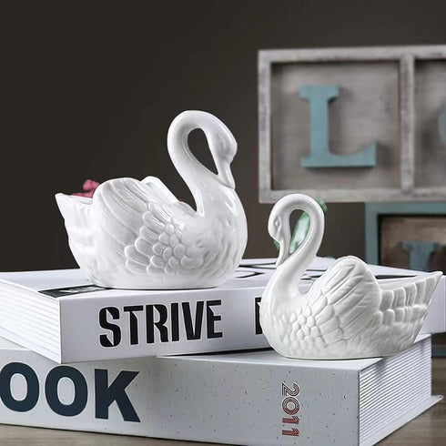 White Ceramic Swan Flowerpot, Medium Temperature Porcelain, Succulent Flowerpot, Pack of 2, Candle Holder