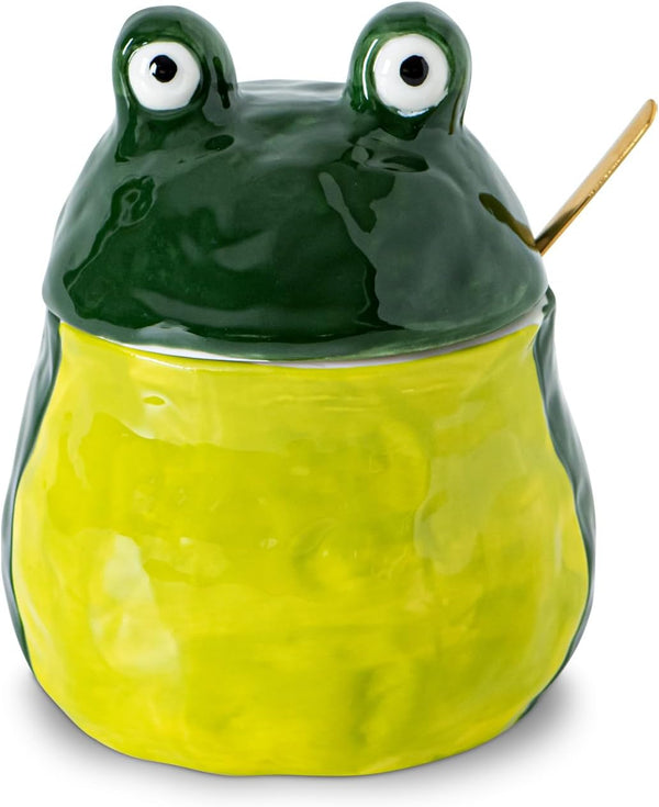 dgudgu Frog Salt Cellar With Lid And Spoon Ceramic Salt Container Green Salt