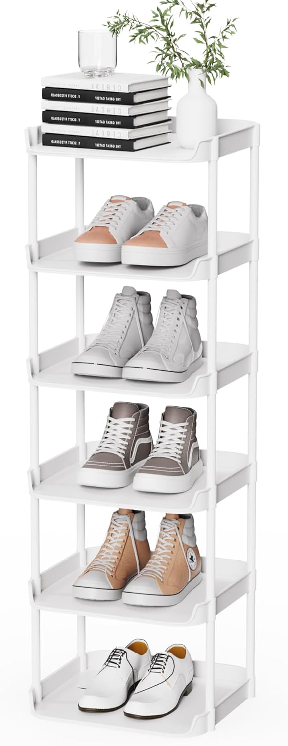 Altdnmaf 6 Tier Narrow Shoe Storage Rack, Compact Single Shoerack Stand for Slim