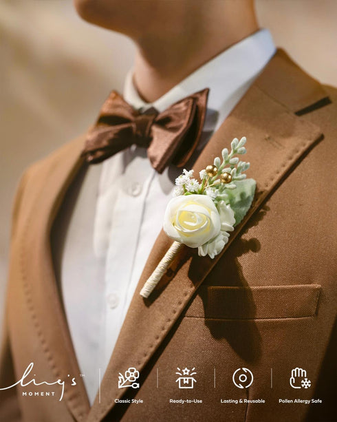 Ling's Moment Boutonniere for Men, 6pcs Groom Groomsmen Boutonniere, Artificial Flowers for Wedding Decor, Pink