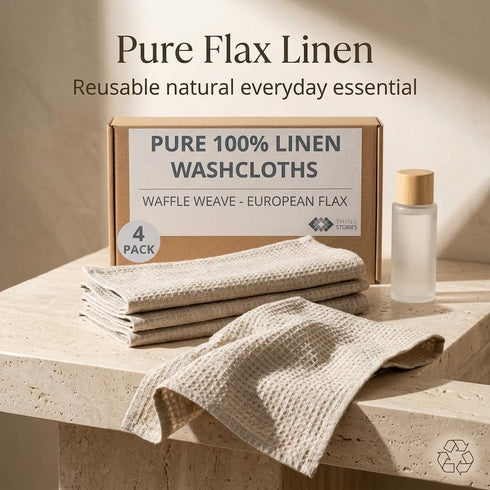 4-Pack 10x10 inch Flax Linen Washcloths for Bathroom - Waffle Washcloths - Linen Face Cloths - Waffle Weave Cleaning