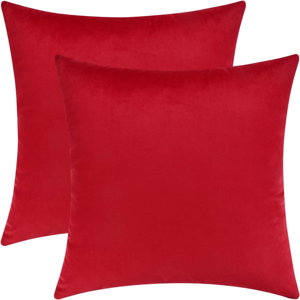 Mixhug Set of 2 Cozy Velvet Throw Pillow Covers, Red, 18 x 18 Inches for Couch and Bed