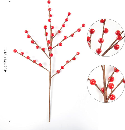 12 Pack 17'' joyhalo Red Berry Stems - Holly Berry Stems, Red Berries Christmas Decor, Red Berry Picks for Christmas