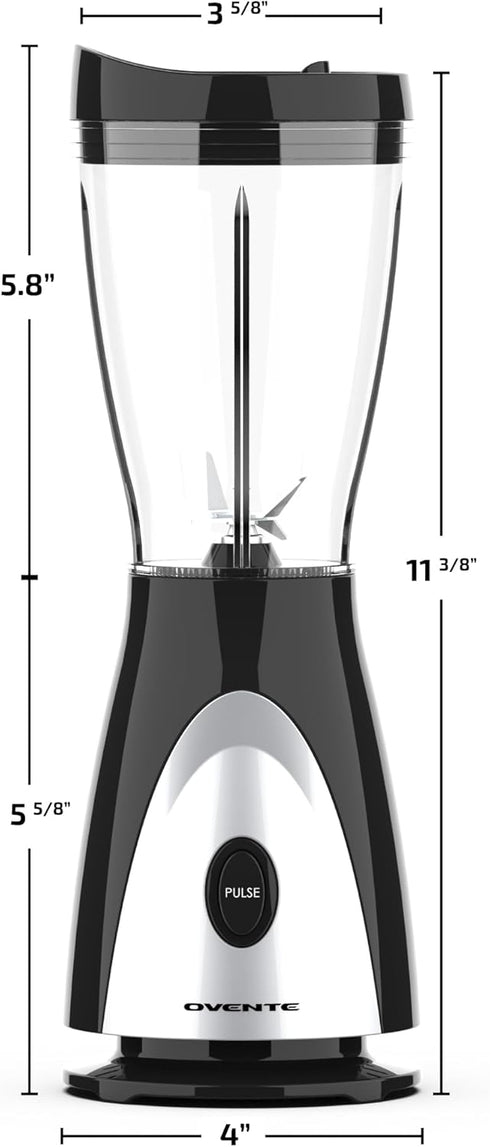 OVENTE Kitchen Personal Blender, 13.5 Ounce Small BPA-Free Jar, Stainless Steel Blades, 180 Watt Electric Mixer, Black