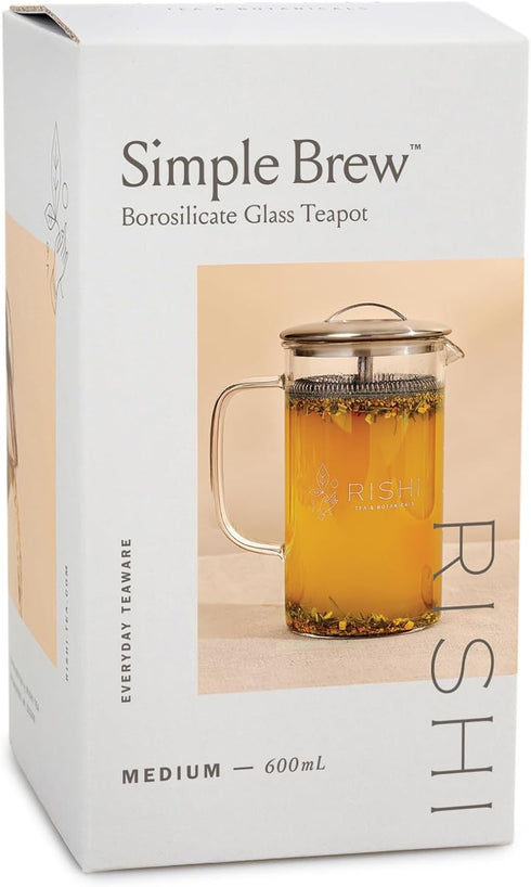 20oz 600ml Rishi Tea Simple Brew Teapot - For Loose Tea Preparation, Built-in Strainer, Everyday Teaware, Easy