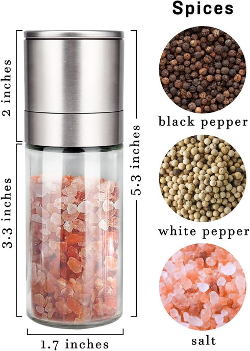 Gulex Salt Grinder Pepper Mill, Refillable, Adjustable Coarseness Black Pepper Grinder, Stainless Steel Sea Salt Shaker