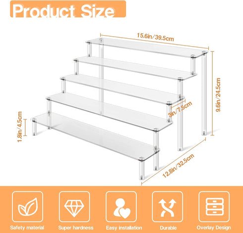 2Pcs 5 Acrylic Risers Display Stand for Action Figures, Tier Clear Display Collectibles Dessert Holder, Durable
