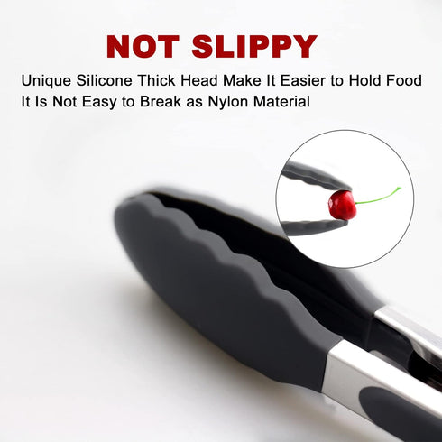 2 Pack Black Kitchen Tongs, Premium Silicone BPA Free Non-Stick Stainless Steel BBQ Cooking Tongs, 9-Inch & 12-Inch