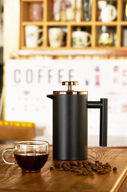 Miuly Black Coffee Press, Stainless Steel French Press Coffee Maker, 350ml/12oz with 2 Filter Mesh, Black