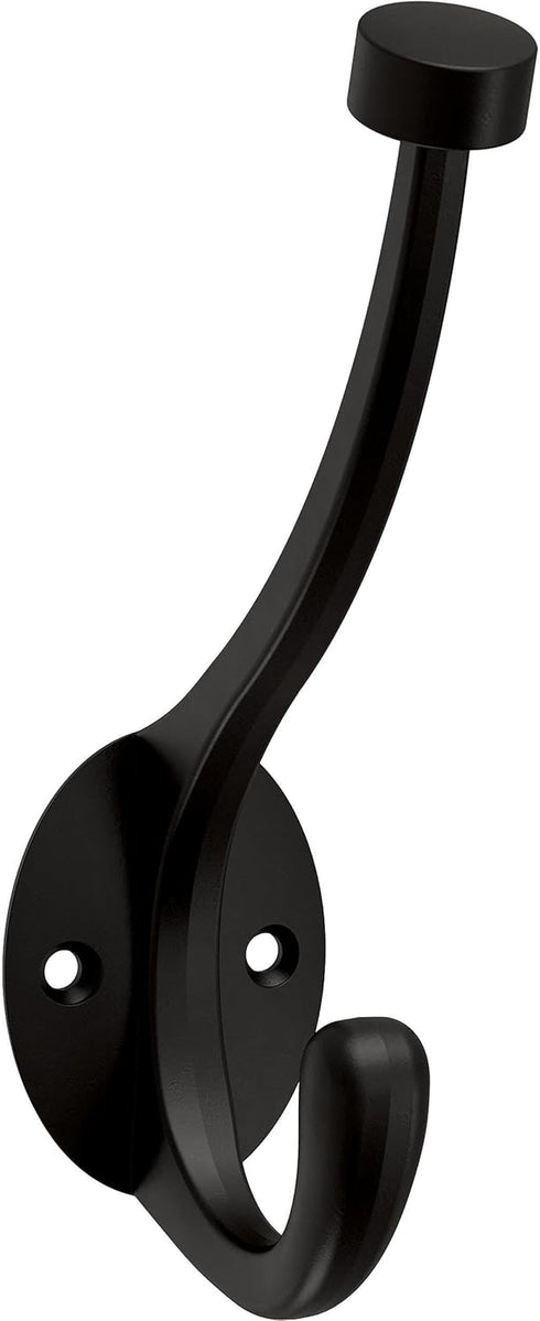 Franklin Brass Pilltop Coat and Hat Wall Hooks (5-Pack) - Double Hooks for Hanging, Matte Black Decorative Hanger