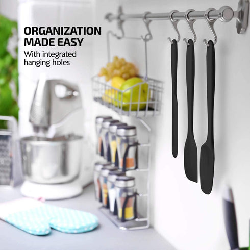 OVENTE Set of 5 Silicone Spatulas, Heat Resistant Food Grade Rubber with Stainless Steel Core, Black