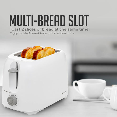 OVENTE 2 Slice Electric Toaster Machine, 700W Power, 6-Shade Toast Settings, Compact Design, White TP2210WGY