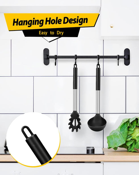 Silicone Pasta Fork and Ladle Spoon Set - Large Non Stick Kitchen Utensils for Cooking, Stirring & Serving