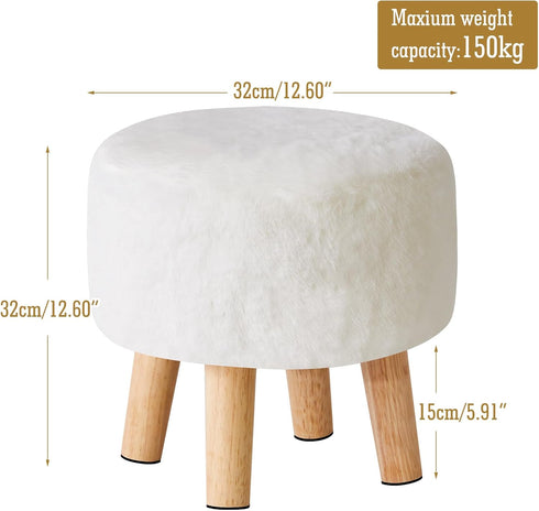 12.6" D12.6" W12.6" UHBD035W YMYNY Round Pouf Ottoman Small Foot Stool Faux Fur Foot Rest for Couch Modern Boho