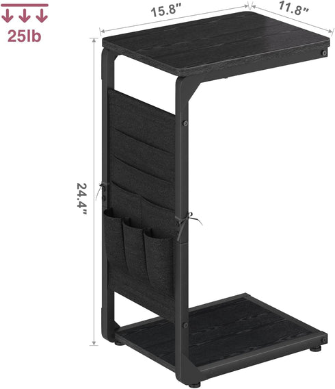 Vovonusy ET-P-BK1 Wood Pedestal Small TV Trays for Eating, C Shaped End Table Storage Bag, Sofa Side Table Couch Desk