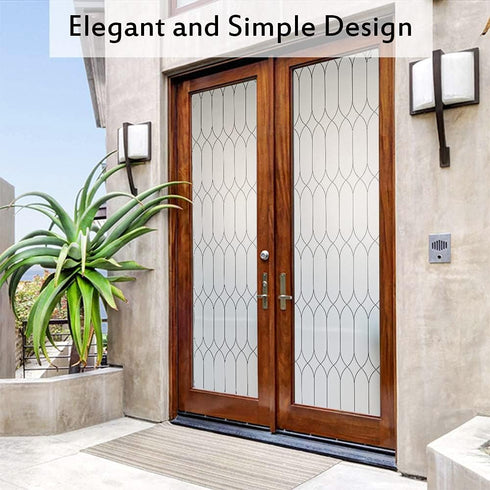 Privacy Window Film Decoration, White Frosted w/Black Morocco Lines, 17.7"x78.7", Heat Control Window Tint, Removable