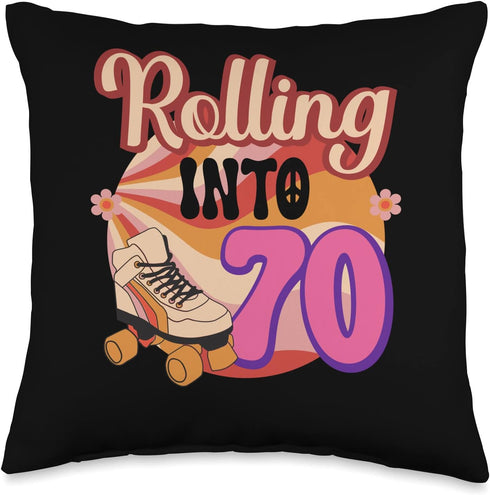 In-line Skates Towards 1956 Throw Pillow, 16x16, Multicolor Rolling Into 70