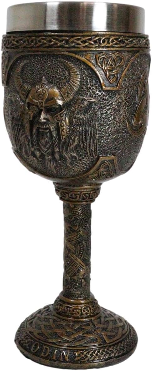 Ebros Norse Mythology Viking Alfather Odin God Of Asgard, 7oz Resin Wine Goblet Chalice with Stainless Steel Liner