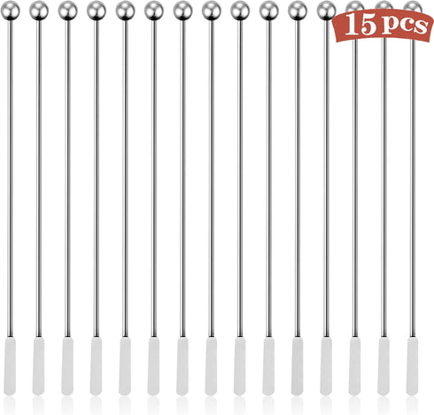 15Pcs Metal Stir Sticks, Stainless Coffee Stirrers Reusable, Swizzle Sticks for Cocktails, Multifunctional Stir Sticks