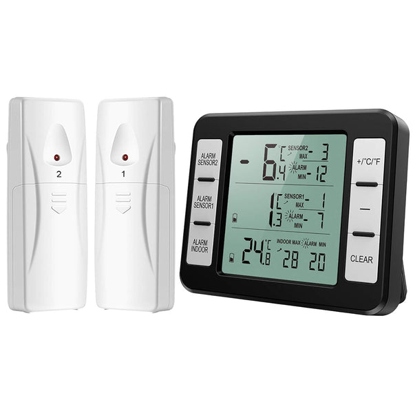 AMIR Refrigerator Thermometer, Wireless Indoor Outdoor Temperature Monitor with Audible Alarm (Battery not Included)