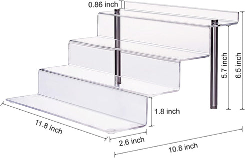 Acrylic Riser Shelf, 4 Tier Clear Display Stand for Collectibles, Cupcakes, Perfumes, 11.8 x 10.8 x 6.5 in