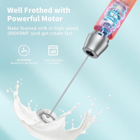 Maestri House Rechargeable Milk Frother with Stand, Handheld Electric Foam Maker with Detachable Stainless Steel Whisk