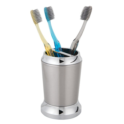Counters-Set 2 Pack 2, iDesign Stainless Steel Bathroom of Toothbrush Holder, of Brushed/Chrome Split Finish