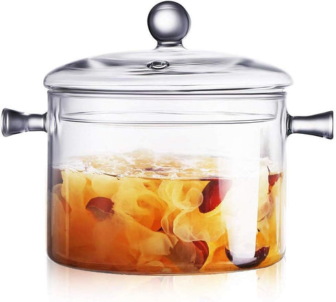 Glass Saucepan with Cover, 1.5L/50 FL OZ Heat-resistant Glass Stovetop Pot for Pasta, Soup, Milk