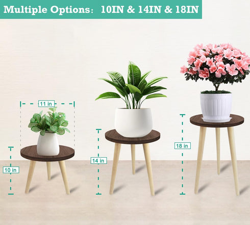 Tuohours 18IN Tall Plant Stand Holder for Indoor Planters, Mid Century Small Round Wood Table for Living Room Corner