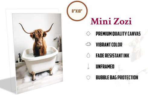 MINI ZOZI Cow Bathroom Decor 8x10, 6PCS Canvas Pictures Wall Decor Funny Highland Cow Prints Art