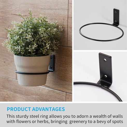 Maosen 4 Inch 6 Pack Plant Holder Ring Wall Mounted, Flower Pot Hangers Metal Plant Stand Hanging Bracket Basket Hooks