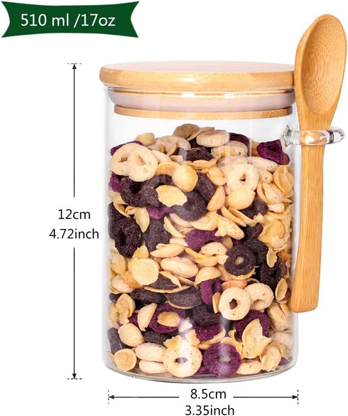 CZFWin 4 Pack 4PCS) Glass Containers with Lids and Spoons, Overnight Oat Container with Lids Glass, Oatmeal Jar