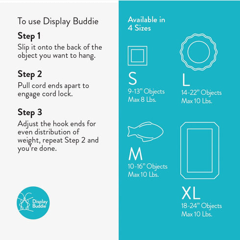 Display Buddie Adjustable Wall Plate Hanger, Secure for Oval Square Round Rectangle Displays, Steel with Silicone Hooks
