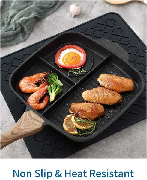 AMOAMI Dish Drying Mat - Silicone Drying Pad - Heat Resistant Kitchen Gadget - Black (12" x 16")