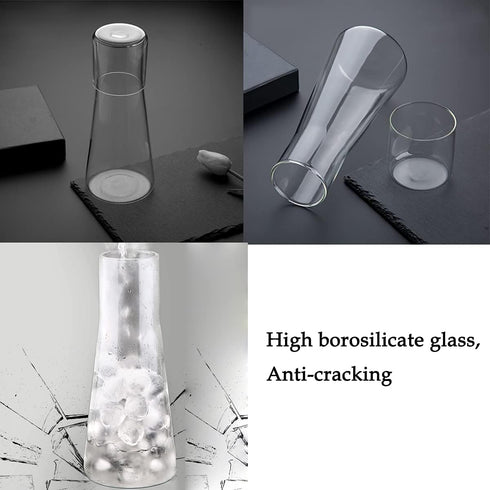 Set (30 oz/850ml) ZILJJ Clear Bedside Water Carafe with Tumbler Glass for Bedroom, Mouthwash Decanter for Bathroom