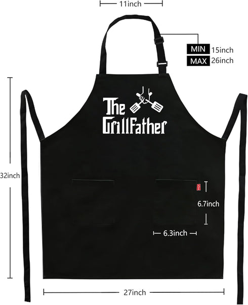 Grill Aprons for Men Dad, The Grill Father Apron, Funny Chef BBQ Apron with 2 Pockets