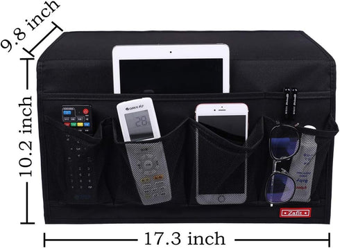6 Zafit Bedside Storage Organizer - Pockets, Table Cabinet Caddy for Remotes, Phone, Glasses (Black)