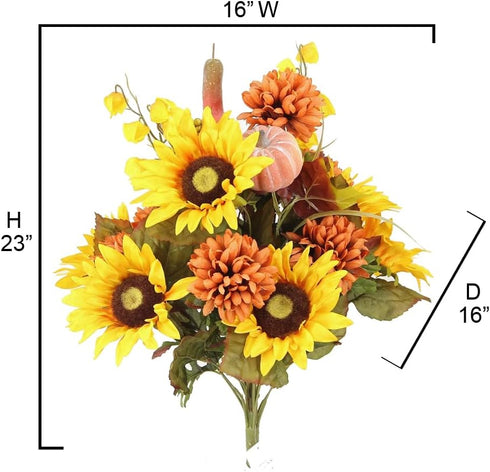 Admired By Nature 18 Stems Artificial Mums Sunflowers Zinna Silk Flowers for Home Office Wedding Decoration, Gold