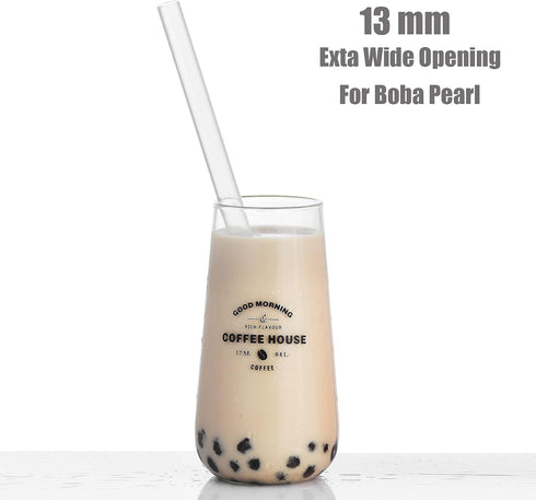 ALINK Reusable Clear Boba Straws, 13 mm x 10.5 in Jumbo Hard Plastic Smoothie Straws, Pack of 8 with Cleaning Brush